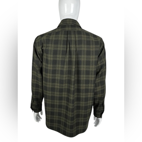 LL Bean Mens Large Shirt Plaid Green Black Made In USA Polyester Vintage EUC - Picture 4 of 8